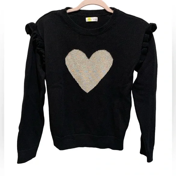 Epic Threads kids black sweater with glitter heart. Size L. (14-16) - Picture 1 of 6